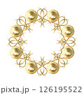 Gold curls frame, wreath, garland from ribbons and balls. Hand-painted in watercolor with gold paint accents. Isolate frame for decorating and designing textiles, interior, wallpaper, prints 126195522