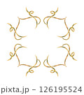 Gold curls frame of vibrant collection of ribbons. Hand-painted in watercolor with gold paint accents. Isolate frame from elements for decorating and designing textiles, interior, wallpaper, prints 126195524