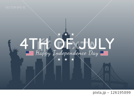 4th of July Greeting Design with Statue of Liberty and American Flags on Gray Background 126195899