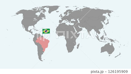 Pin map with Brazil flag on world map. Vector illustration. 126195909