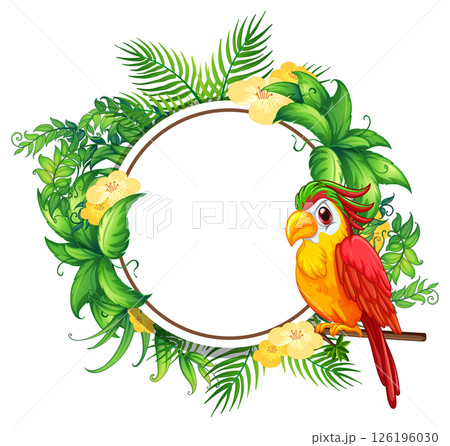 Tropical Parrot with Floral Frame Illustration Tropical Parrot with Floral Frame Illustration 126196030