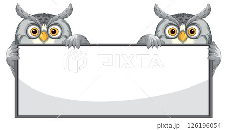 Owls Holding a Blank Sign 126196054