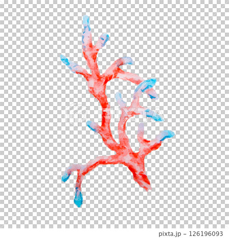 Red and blue coral branch. Watercolor marine illustration with vibrant colors. Perfect for ocean-themed designs, sea life decor, summer vacation projects, diving or aquarium content. Red and blue coral branch. Watercolor marine illustration with vibrant colors. Perfect for ocean-themed designs, sea life decor, summer vacation projects, diving or aquarium content. 126196093