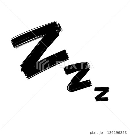 Bold comic-style "Zzz" sleep symbol, commonly used in cartoons to represent someone sleeping. Black brushstroke letters on a white background. Bold comic-style "Zzz" sleep symbol, commonly used in cartoons to represent someone sleeping. Black brushstroke letters on a white background. 126196228