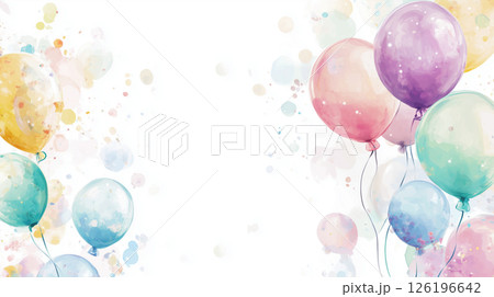 カラフルな風船と紙吹雪のイラスト、白背景 126196642