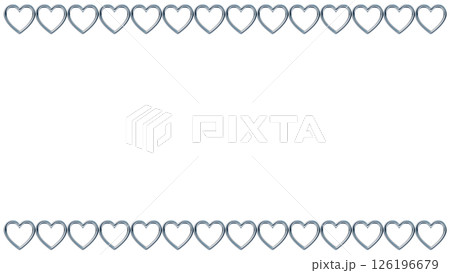 メタリックなハートの16:9の長方形フレーム。Y2K風の金属のチェーンの3DCGイラストのあしらい 126196679