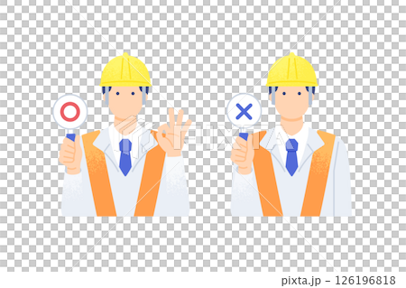 A man working in the construction industry. A site supervisor in work clothes holds a check mark. Simple vector illustration material. 126196818