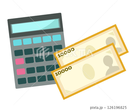 電卓とお金。レジ、レジ締め、会計、経理、簿記。ベクターイラスト	 126196825