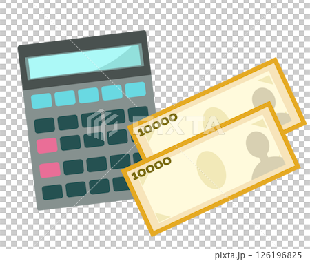 電卓とお金。レジ、レジ締め、会計、経理、簿記。ベクターイラスト	 126196825