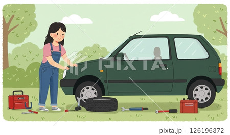 愛車のメンテナンス:自分で修理する女性 愛車のメンテナンス:自分で修理する女性 126196872