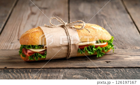 Luxury style rope wrapped sandwich on modern background 126197167
