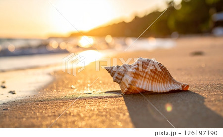 Seashell on Wet Sand at Beach Seashell on Wet Sand at Beach 126197190
