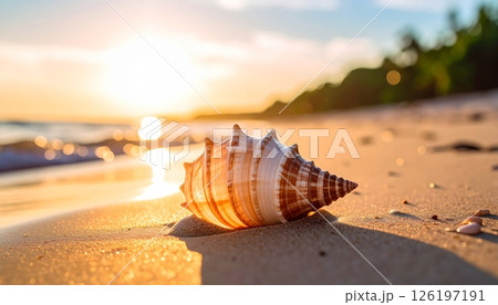 Seashell on Wet Sand at Beach Seashell on Wet Sand at Beach 126197191