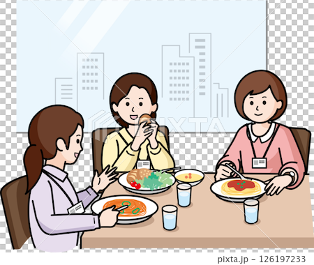Lunchtime: Three female staff members in casual clothes 126197233