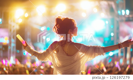 ライブ会場でステージを楽しむ女性の後ろ姿 126197279