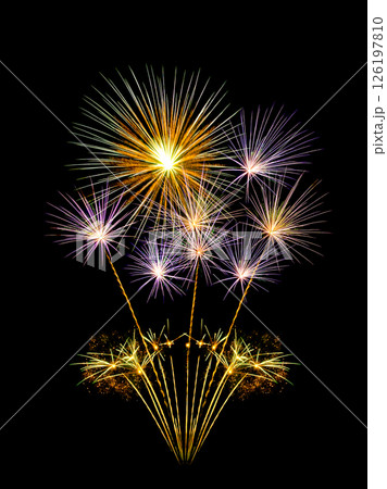 Colorful firework sparkling on black background for celebration and anniversary Colorful firework sparkling on black background for celebration and anniversary 126197810