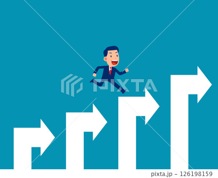 Ambition. Businessman jump on graph columns Ambition. Businessman jump on graph columns 126198159