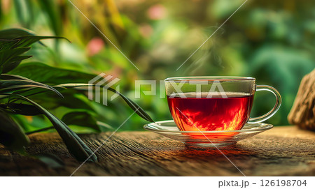 Hot cup of tea surrounded by nature 126198704