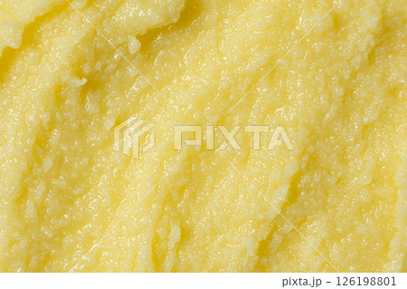 Shiny Golden Ghee Butter Texture Close Up Top View 126198801