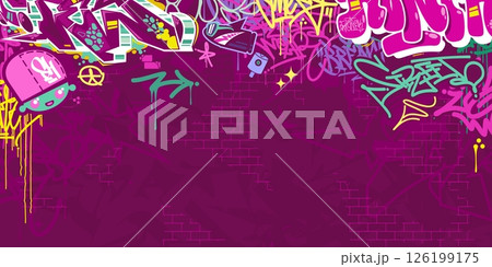 Trendy Abstract Colorful Urban Street Art Graffiti Style Vector Illustration Background Template 126199175