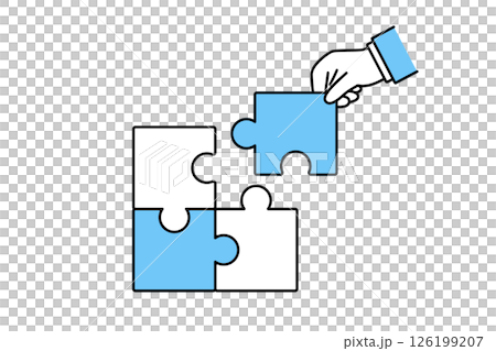 Image of support in business - businessman's hand holding the last puzzle piece 126199207