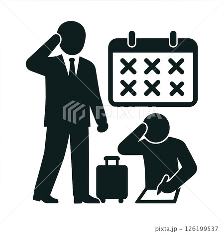 予定が立てられず悩むビジネスパーソンのピクトグラム 予定が立てられず悩むビジネスパーソンのピクトグラム 126199537