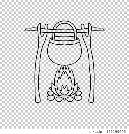 A pot is hanging over a fire 126199606