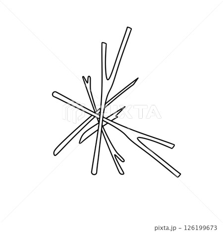 A pile of sticks with a few broken ones 126199673