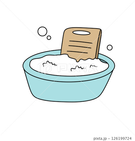 A cartoon drawing of a bowl of white foam with a piece of wood in it 126199724