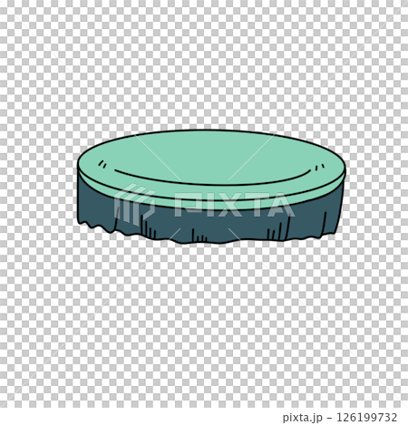 A green and blue object with a blue cloth on top A green and blue object with a blue cloth on top 126199732