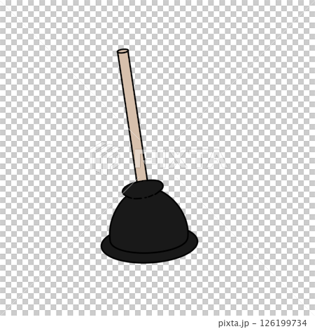 A black plunger with a wooden handle sits on a white background A black plunger with a wooden handle sits on a white background 126199734
