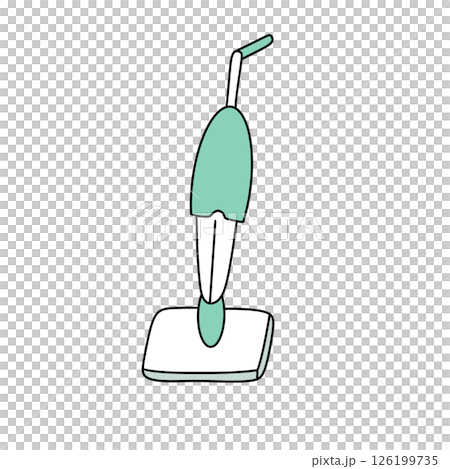 A cartoonish green vacuum cleaner with a white base A cartoonish green vacuum cleaner with a white base 126199735