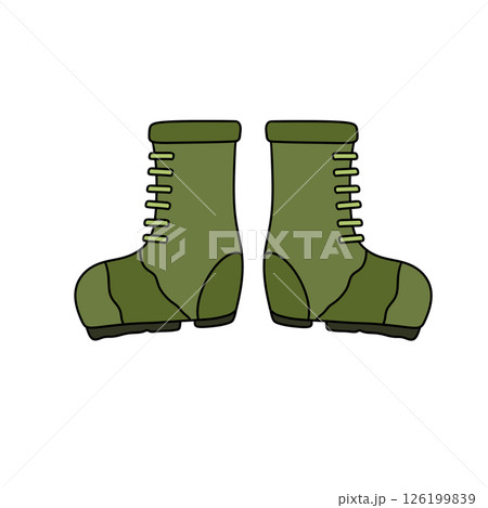 Two green army boots with laces Two green army boots with laces 126199839