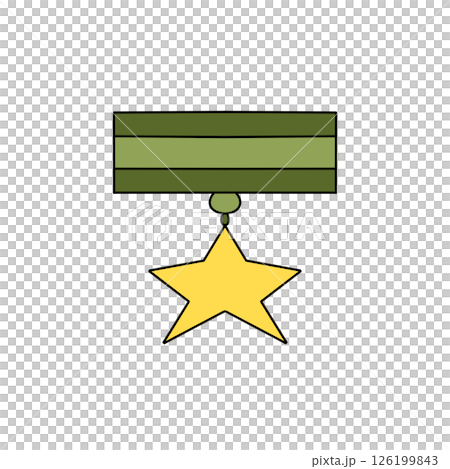 A green ribbon with a yellow star on it 126199843