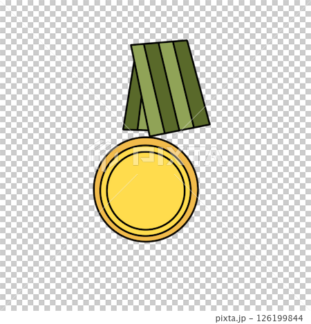 A gold coin with a green ribbon on top 126199844