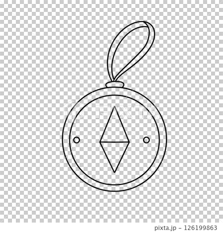 A compass is shown in a black and white drawing 126199863