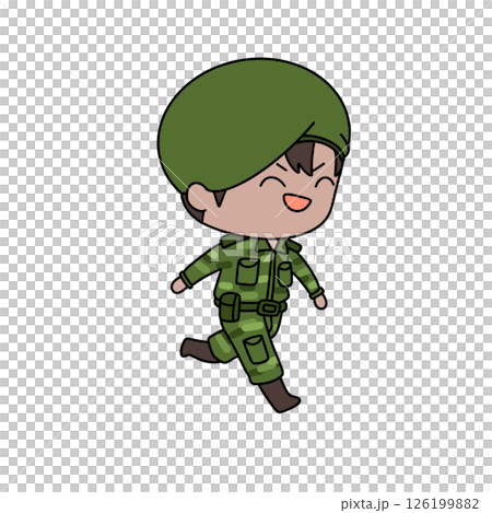 A cartoon soldier is running with a smile on his face 126199882