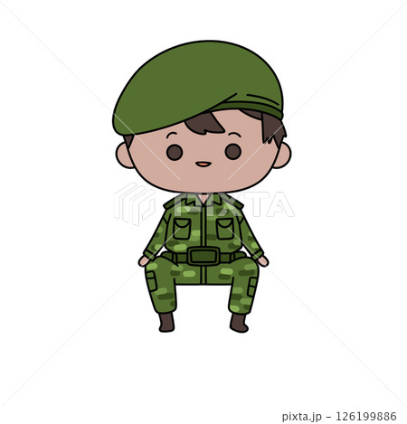 A cartoon soldier is sitting on a chair with a green uniform and a green hat A cartoon soldier is sitting on a chair with a green uniform and a green hat 126199886