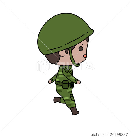 A cartoon soldier is walking in a green uniform A cartoon soldier is walking in a green uniform 126199887