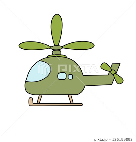 A green helicopter with a green propeller 126199892