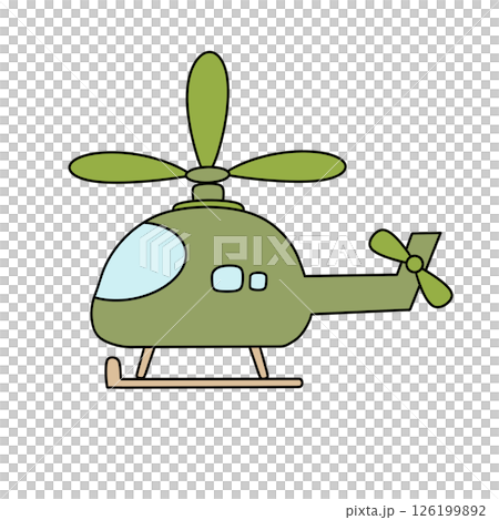 A green helicopter with a green propeller 126199892