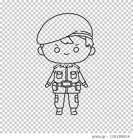 A cartoon soldier with a hat and a backpack 126199924