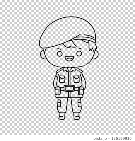 A cartoon soldier with a hat and a belt 126199930