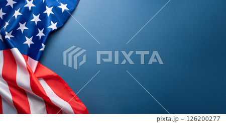 Blue background with American flag. 126200277