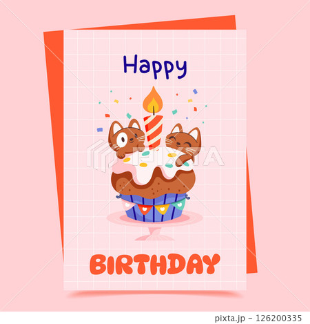 Cute Birthday Hand Drawn Flat Greeting card 126200335