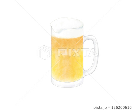 ジョッキに注いだ黄色のビール  水彩 126200616