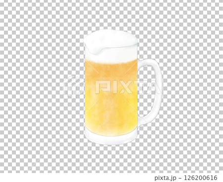 ジョッキに注いだ黄色のビール  水彩 126200616