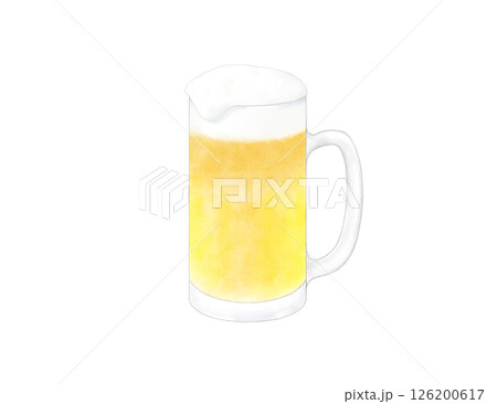 ジョッキに注いだ明るい黄色のビール  水彩 126200617