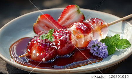 Strawberry tankhulu, fruit in syrup, popular desserts and street food in Asia. 126201016