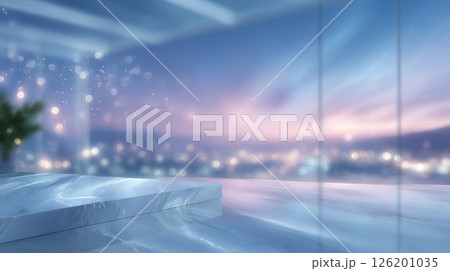 A bright office in a blur, with a modern space, colors and glow and large glass windows. A bright office in a blur, with a modern space, colors and glow and large glass windows. 126201035